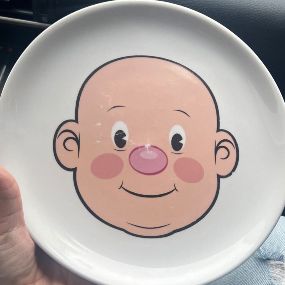 Fred Happy Face Ceramic Round Dinner Plate White Pink Black Novelty Kids